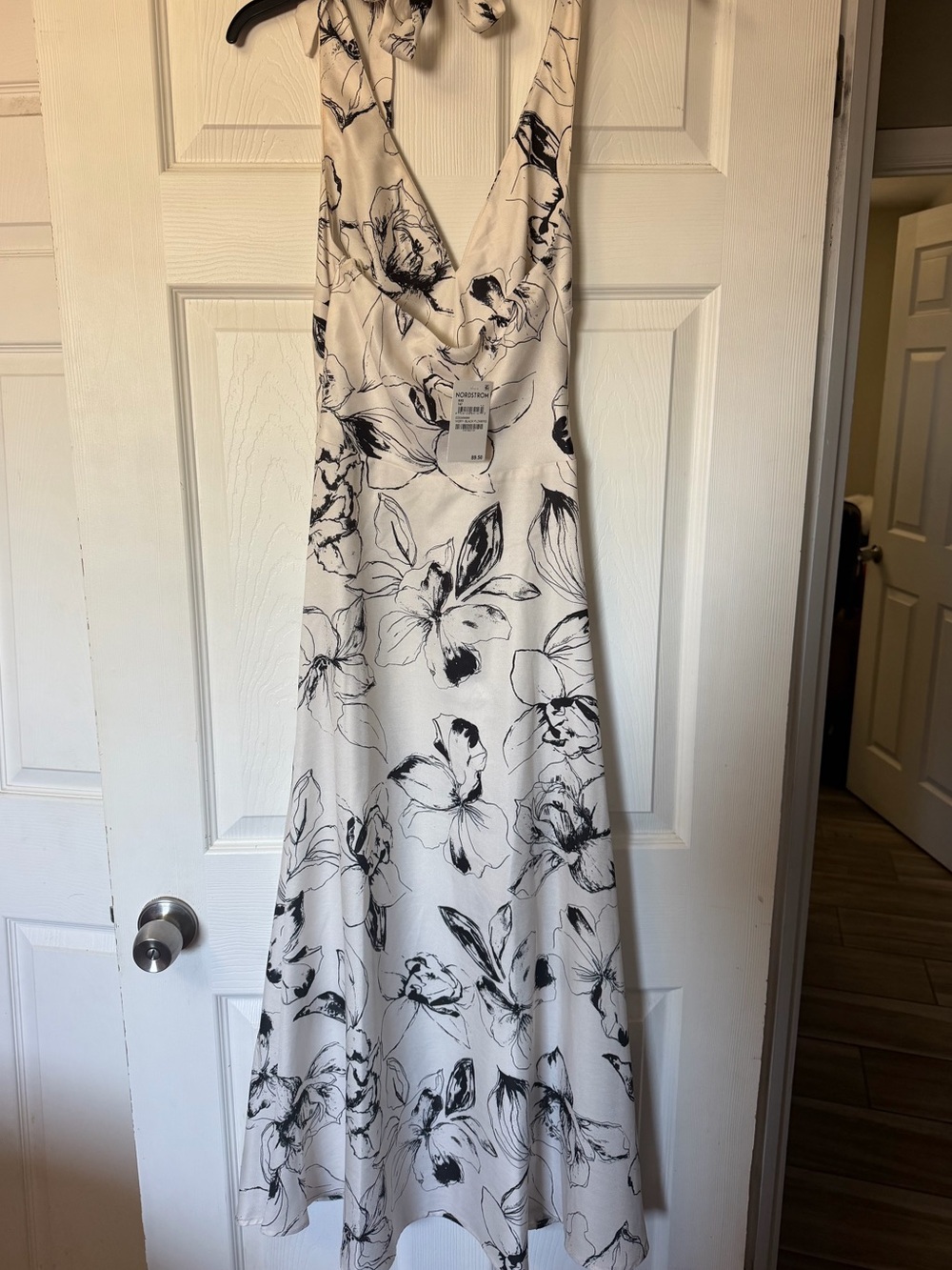 Floral Halter Dress in Black and Cream - Picture 3 of 6